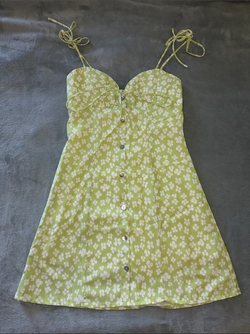 Princess Polly Lime Green Floral Button-Front Mini Dress